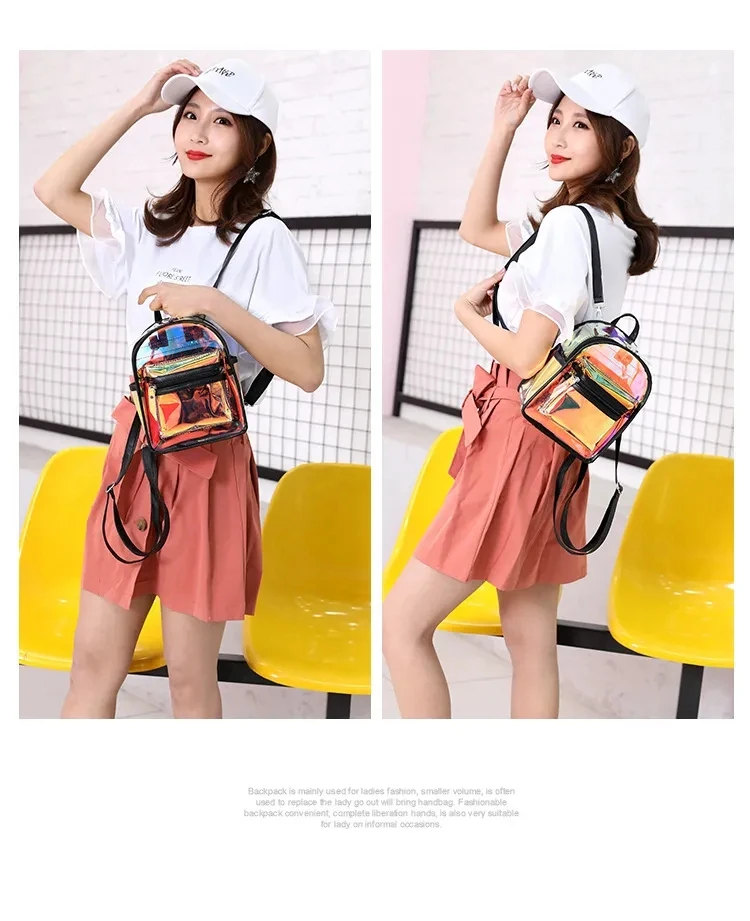 Fashion Mini Women Laser Transparent Backpacks Holographic PVC Jelly Backpack For Girls