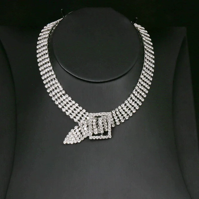 New Trendy Punk Hips Hops Diamond Belt Necklace Women Shining Choker Necklace