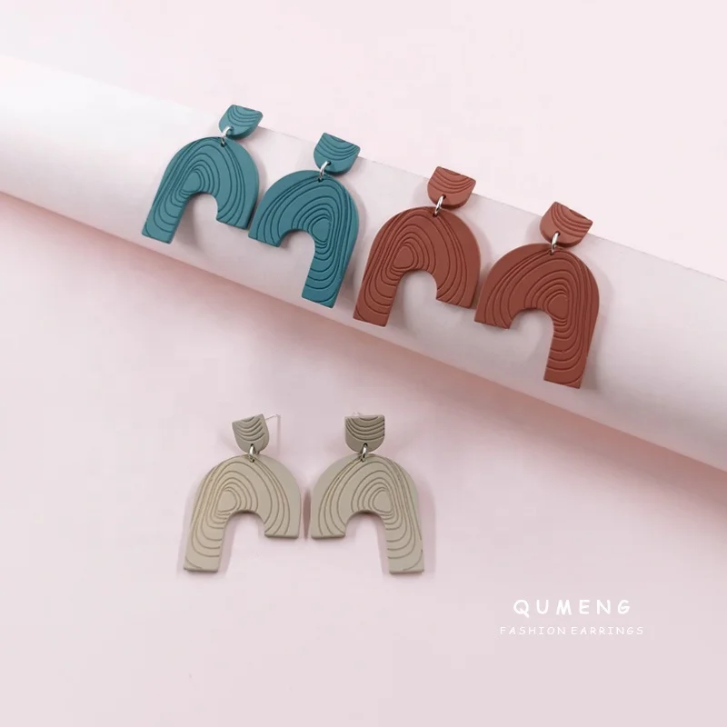 
New vintage Simple U-shaped geometric spray paint spiral carved Acrylic Clay Texture Pendant Earrings ladies indian jewellery 