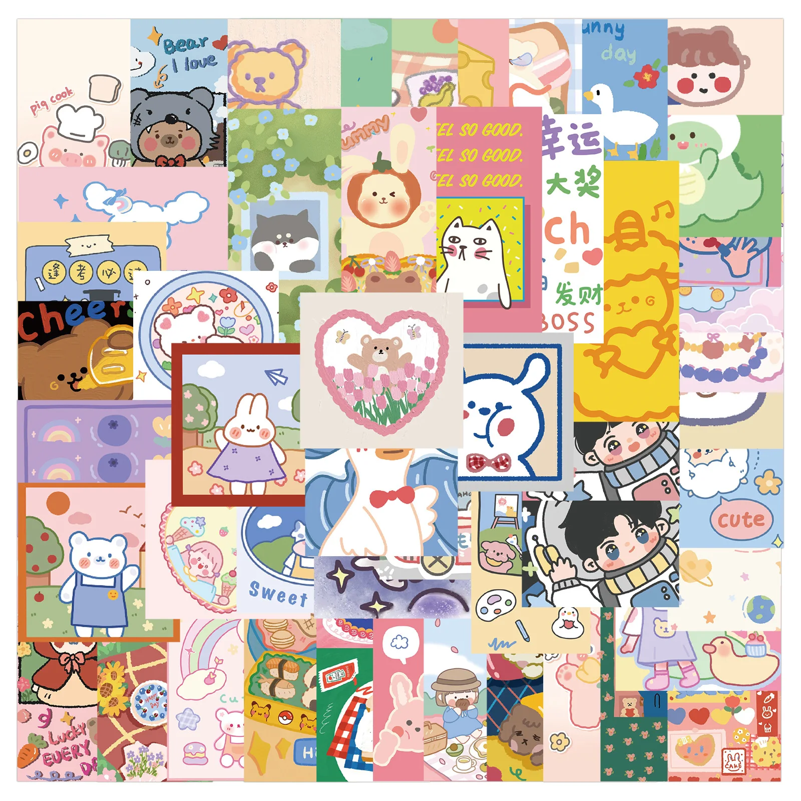 
50PCS Cute cartoon character animal pink girls rabbit bear animal sticker Luggage Computer Mobile Phone Creative label Sticker 