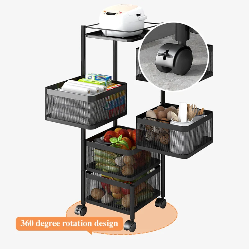 Kitchen rack 360-degree rotating vegetable basket floor multi-layer household multi-function fruit and vegetable storage rack