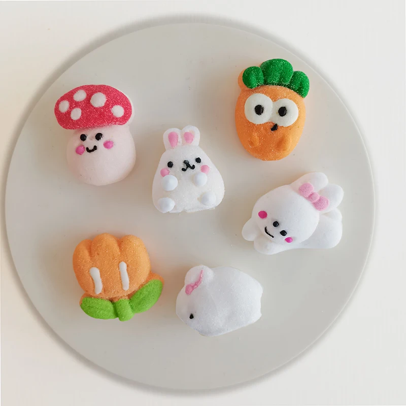 Easter Decoration 3D Rabbit Marshmallow 2D Mushroom Tulip Carrot Cotton Candy Candy Floss For Coffee Cake Dessert Supplies