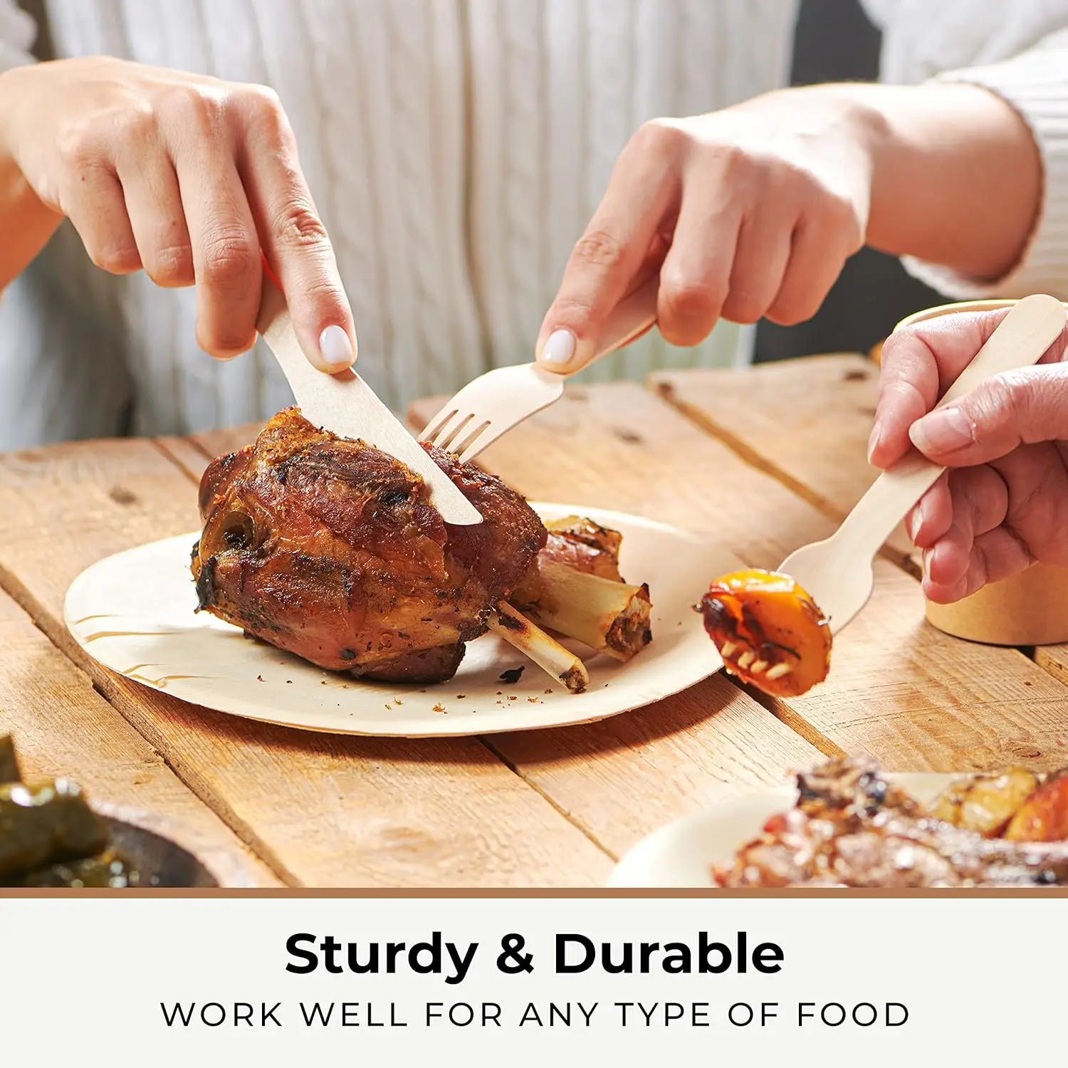 REERAA 300-Piece Disposable Wooden Cutlery Set Natural Biodegradable Utensils for Outdoor Parties Eco-Friendly Knife-300Pcs