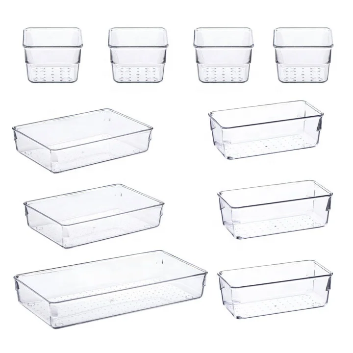 
KC0014 10pcs Adjustable Plastic Household Storage Desk Organizer Table Top Condiment Storage Organizer 