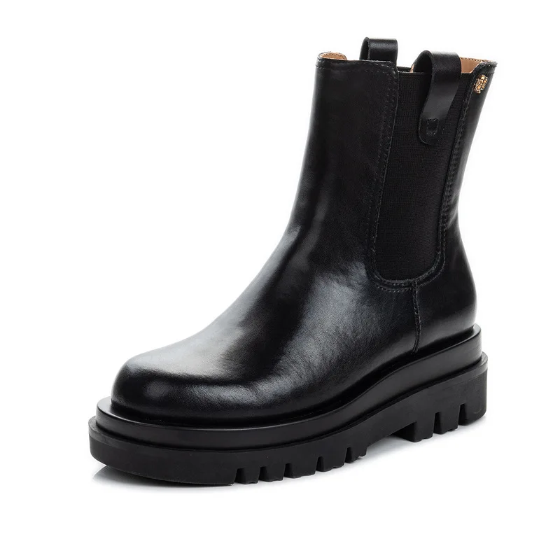 Thick Soled Short Boots Waterproof Hard Sole Winter Leather Boots For Women Autumn Winter Leather Cigarette Shoes For Girls