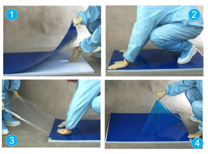 
26 x 45inch 3.5C electronic workshop dust-free flooring cleaning ldpe antimicrobial blue sticky dust mat 