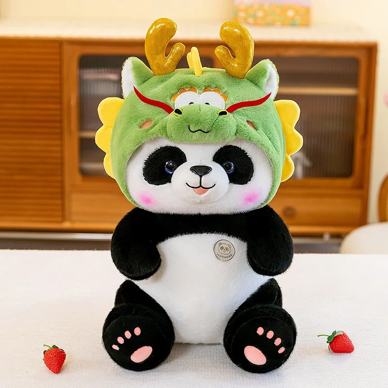 New Fuzzy Animal Plush Toy Removable Dragon Hat Panda Plush Toy Doll National Treasure Panda Plush Doll