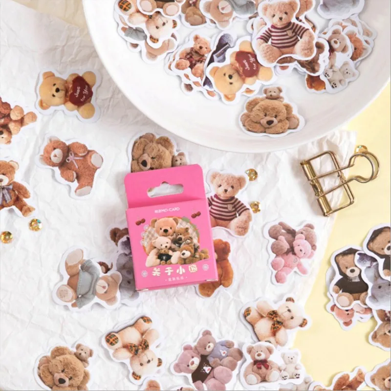 46pcs/box Cartoon DIY Kawaii Bear Boxed stickers toy bear decoration child stationery scrapbook Gifts for Kids