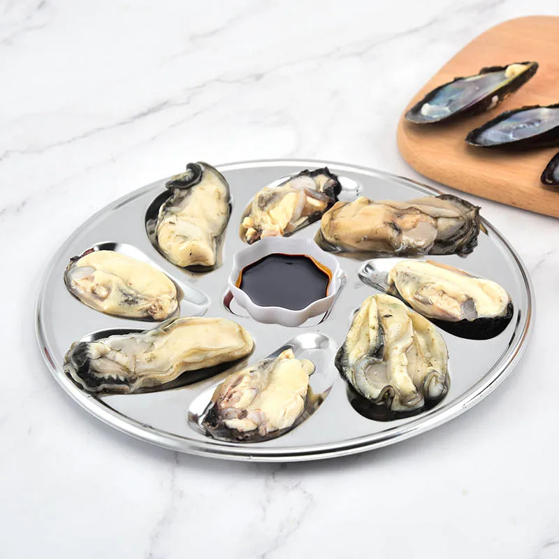 Stainless Steel Oyster Plate Seafood Buffet Serving Tray BBQ Bar Barbecue Kitchen Accessories Tableware 7pcs Oyster Dish