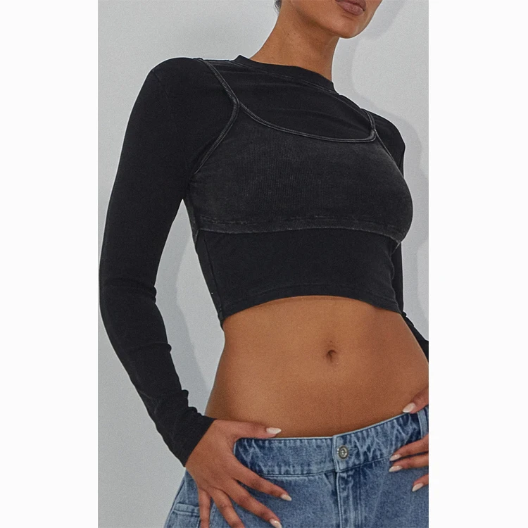 2024 High Quality Custom Crop Top Mujer Two Piece Cotton Tank Tops and Crop Tops Set