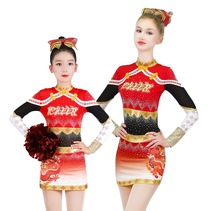 Wholesale Custom Red and White Cheerleading Uniform Shorts and Long Shirt Cheerleading Uniforms for Boys