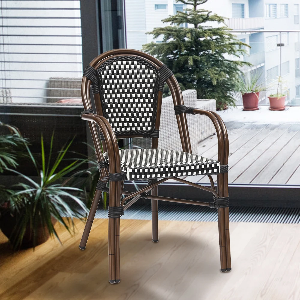 Outdoor Europe French Bistro Comfort Outdoor Furniture Rattan Bamboo Cafe Restaurant Garden Wicker Patio Chairs With Handle