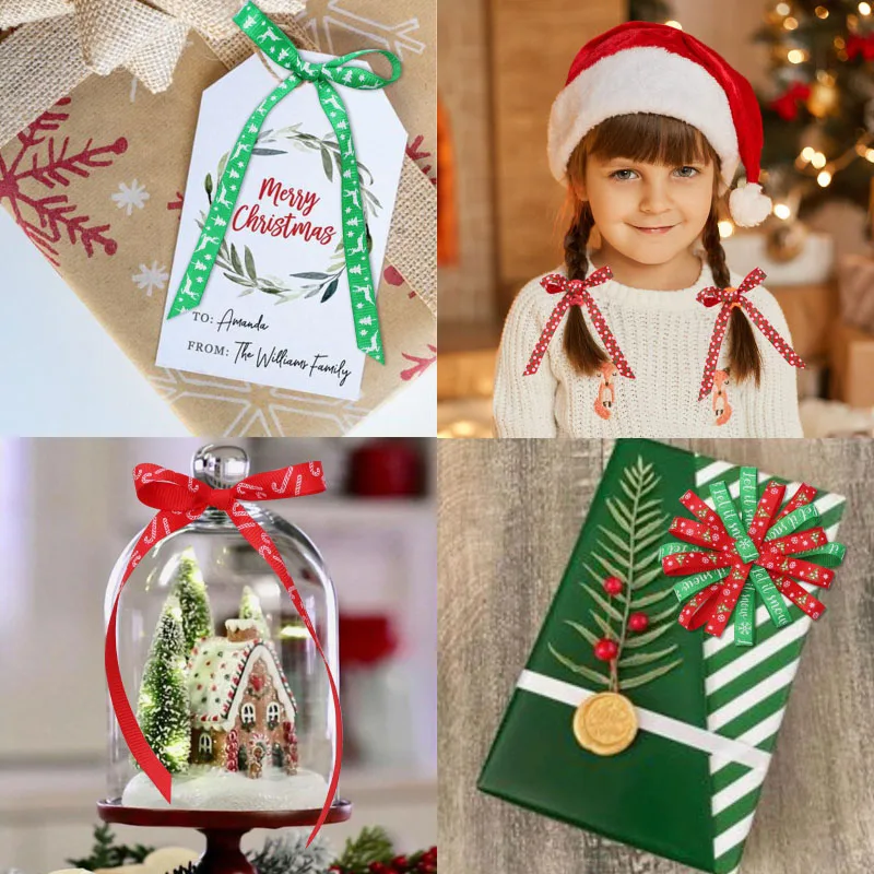 3/8 Inch crafts DIY decorations holiday polyester grosgrain webbing christmas ribbon trim for gift package wrapping