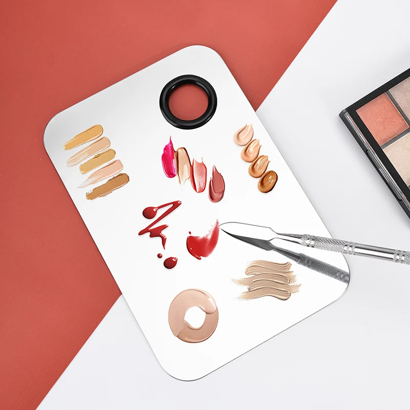 Hot Selling Professional Make up Tool Metal Stainless Steel Cosmetic Makeup Mixing Palette with Spatula Custom Metal Palette Kit