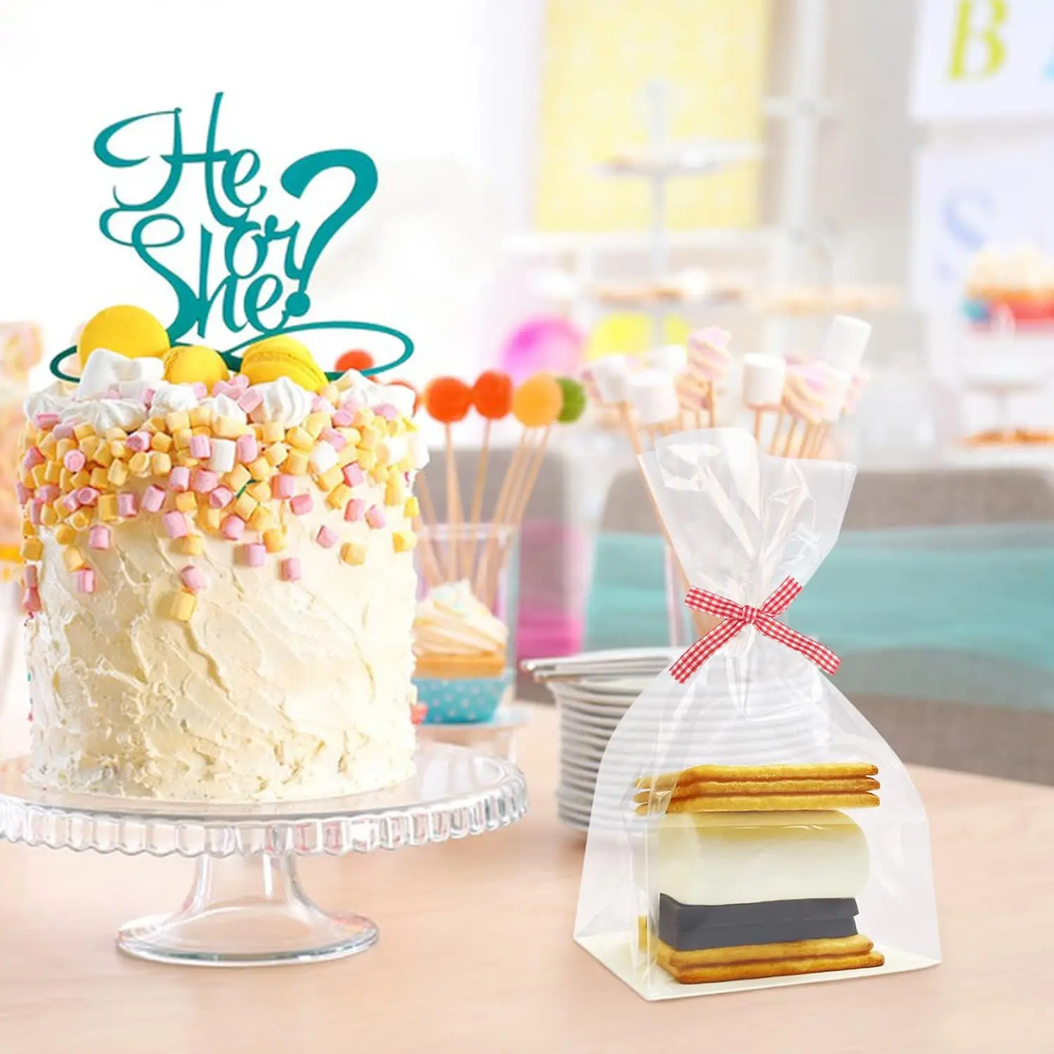 Wholesale OPP Cellophane Paper Card Insert Flat Bottom Treat Bag Candy Biscuit Food Packaging Bag With Side Gusset 4x2x8 Inches