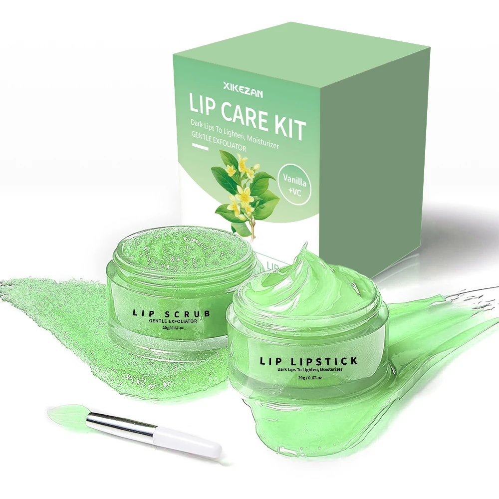 Hot Sale Lip Scrub and Lipstick Kit w/Brush Cosmetics 3 in 1Vegan Organic Lips Care Moisturizer Lipstick Lip Gloss and Scrub Kit
