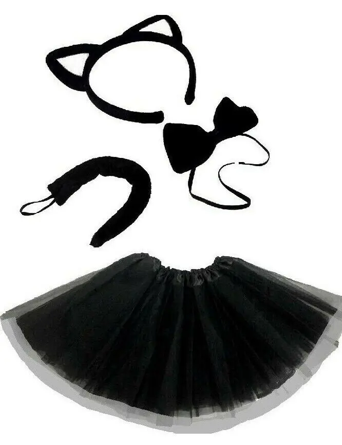 Kids WITCHES BLACK CAT Fancy Dress Halloween Costume LED TUTU Accessory Set UK