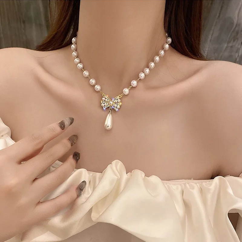
New Trend Fashion Pearl Chain Necklace Clavicle Chain Stainless Steel Gold Plated Necklace For Women 