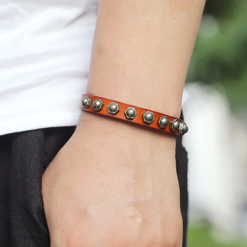 Cowboy Bracelet Black Brown Genuine Leather Bracelet Buckle Wristband Men Cuff Bracelets Punk Jewelry For Women