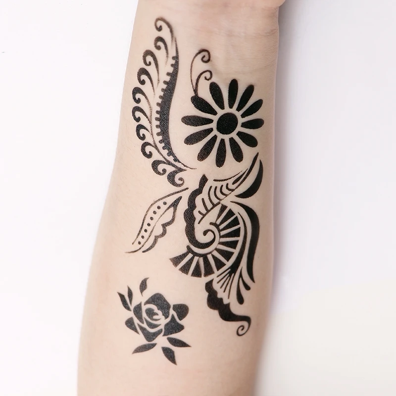 Black temporary flower henna stencils sticker paper kit wholesale customized hand body tattoos airbrush small stencil
