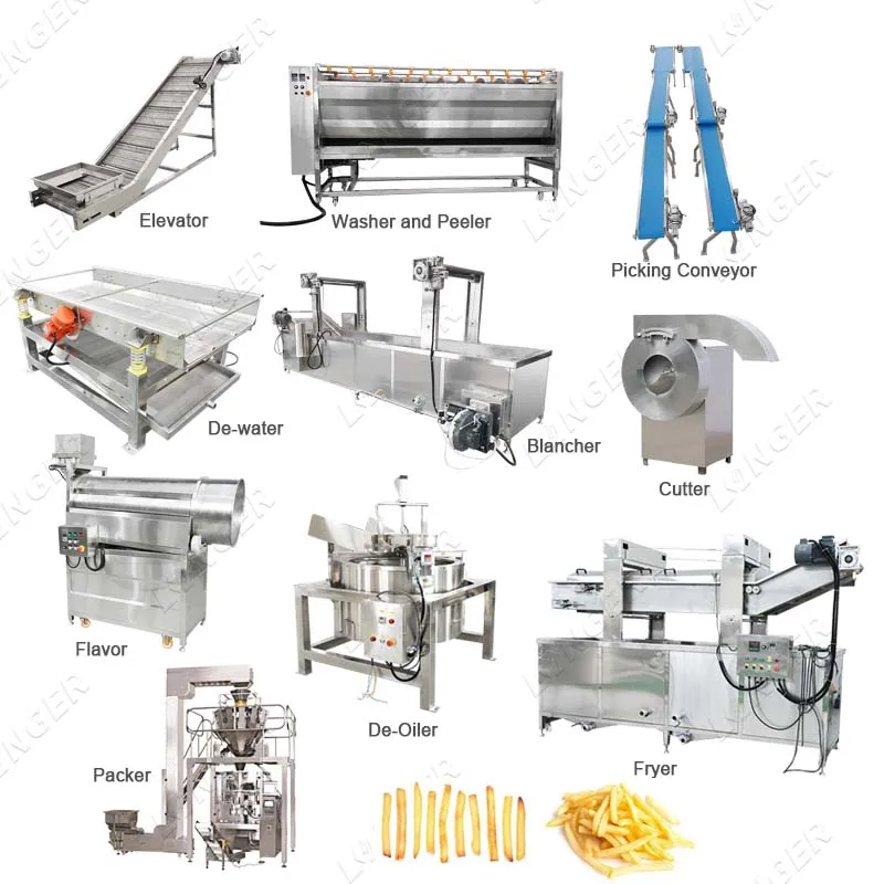 Stainless Steel Factory Price Crisp Finger Chips Frozen French Fries Frying Production Line Potato Chips Making Machine For Sale