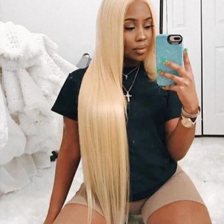 Best raw 12a 40inch 613 platinum long white straight 13x6 natural human hair full hd transparent lace front ash honey blonde wig