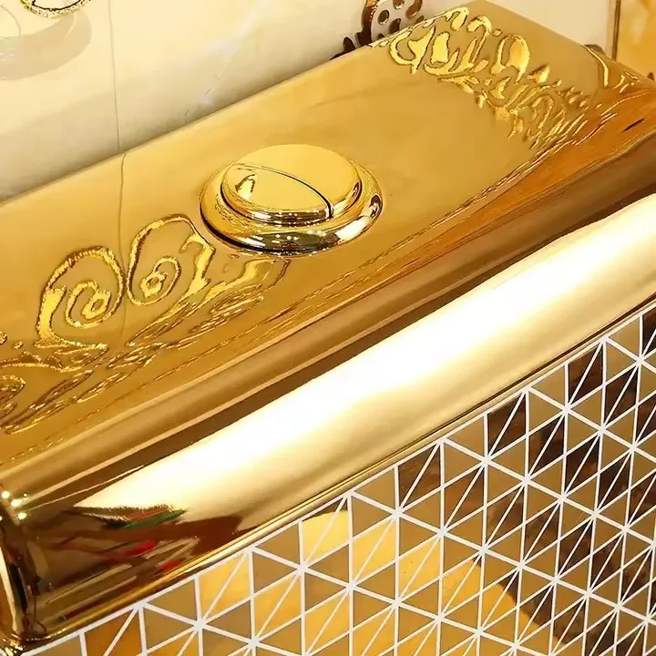 Luxury Vintage Royal Sanitary Ware golden electroplated Bathroom bowl set One Piece ceramic Wc Gold Color Toilet