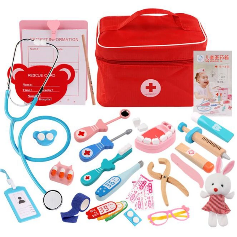 New Arrival Wooden Kids early Education pretend to Doctor Medical Kit Set