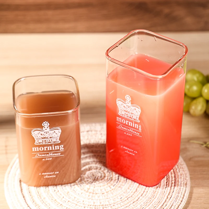 High Clear Glass Bottle Crystal Glass Bottle Square Shape For Milk Juice Water