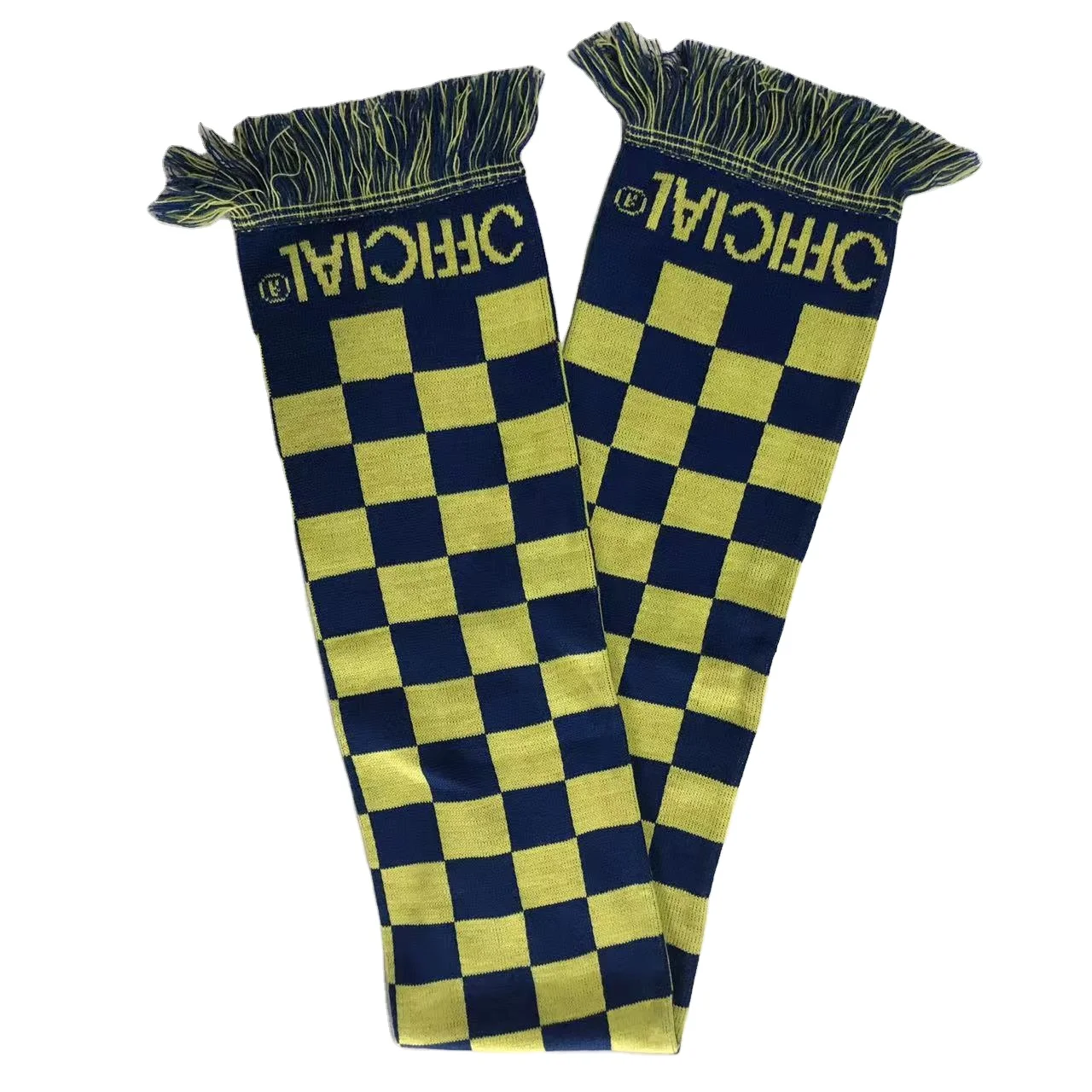 ODM OEM  Cashmere Football Fan Scarf Custom Made Acrylic Knit Soccer Scarf Men Plain Leather Winter Embroidery Long