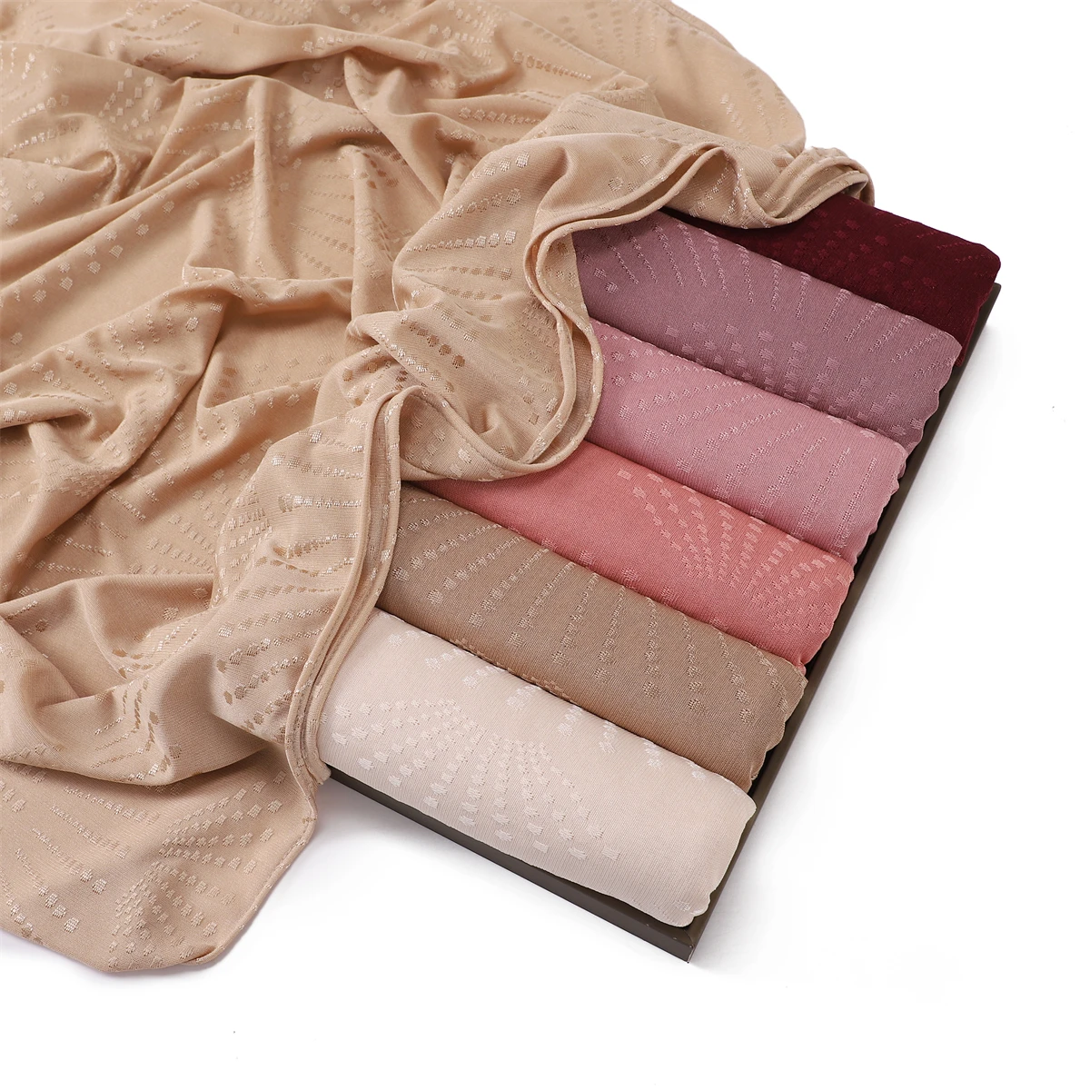 2024  New design premium quality light weight cotton jersey hijab with fancy knitting jacquard  hijab