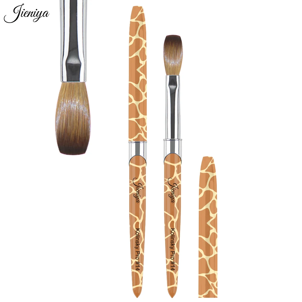 Jieniya Salon quality giraffe pattern 100% Kolinsky hair Round Head acrylic nail art brush for manicurists