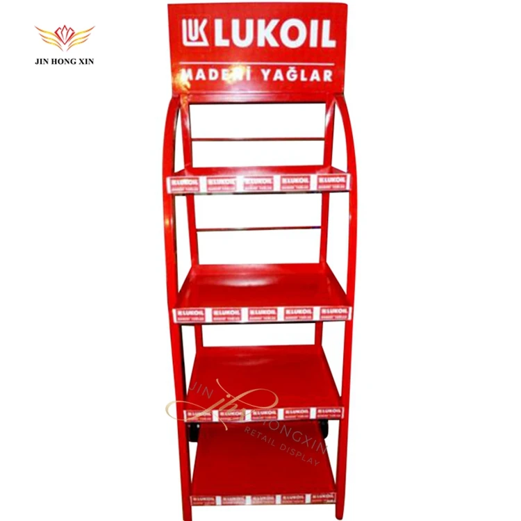 4 tiers retail lubricant engine motor oil display rack with advertising