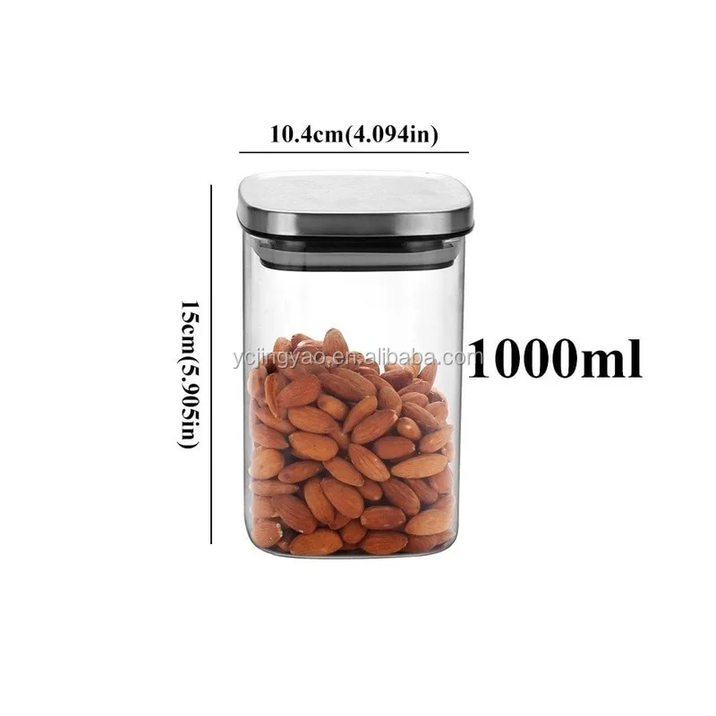 Square Glass Jars with Stainless Steel Lid for Spices Bulk Products Tea Coffee Container Set Sealed Cans Storage Box Canister
