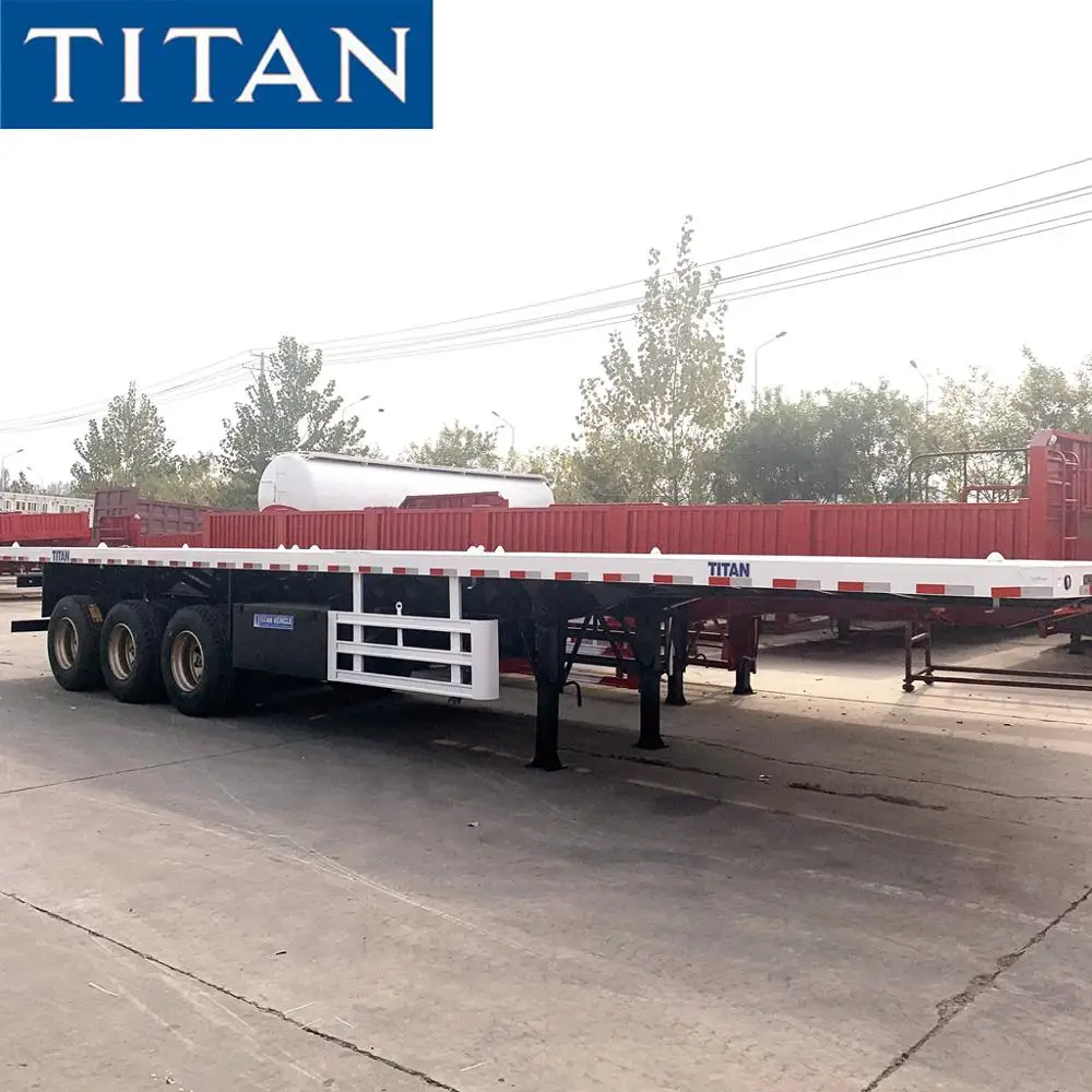 TITAN 3 axles flat deck 40ft high bed container flatbed semi trailer for sale