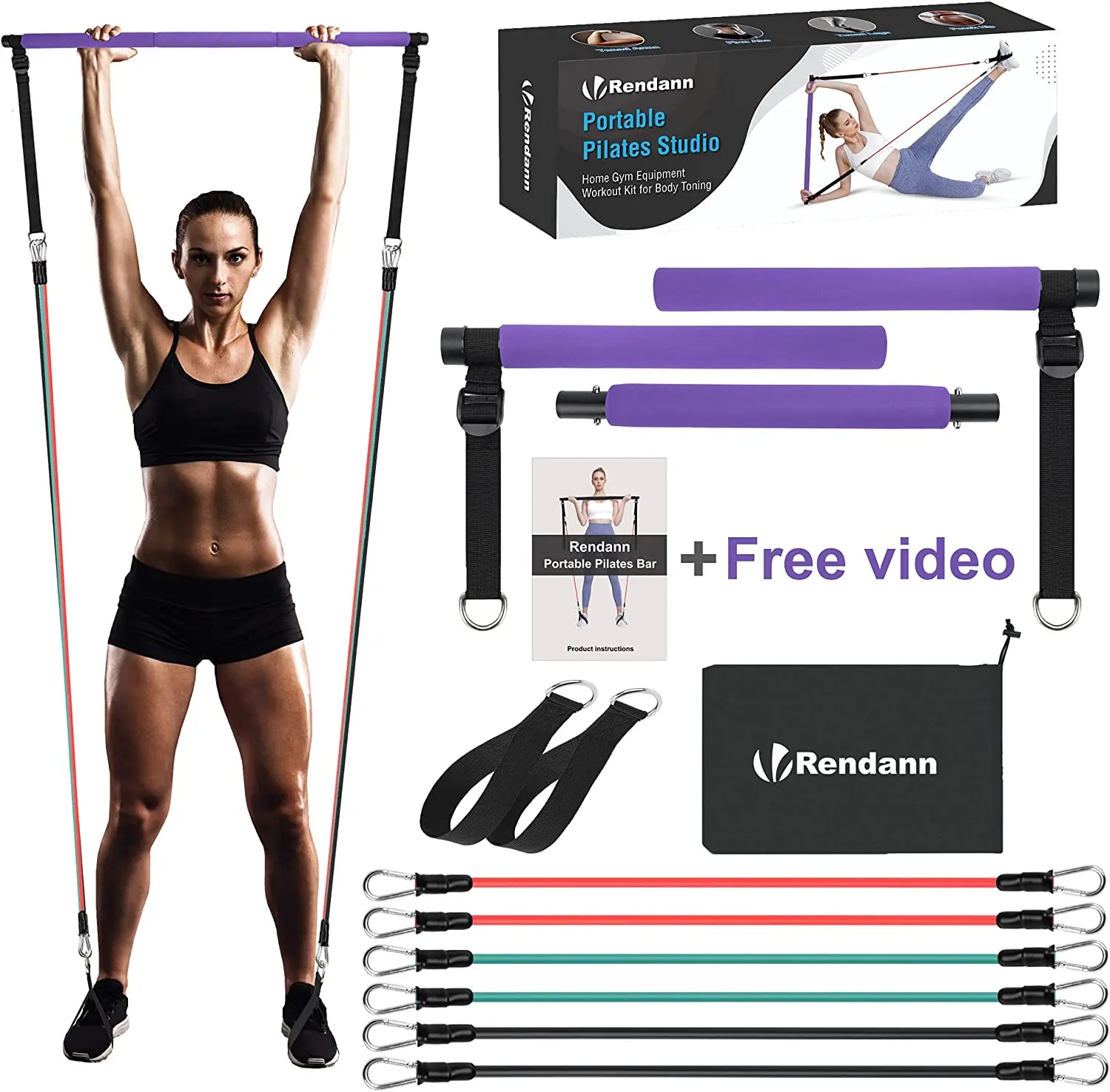 2023 New 3 Section Adjustable Pilates Bar Kit With 6 Resistance Bands /Pilates Bar Kit With Rubber Resistance Bands
