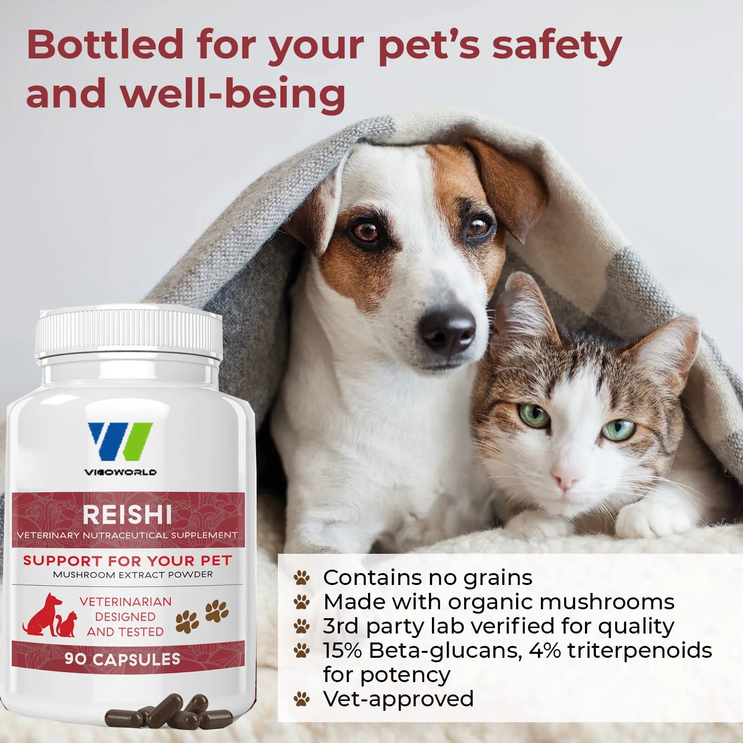 Reishi Mushroom Extract For Dogs And Cats Multivitamins Capsules For Longevity & Relaxation And Supplements