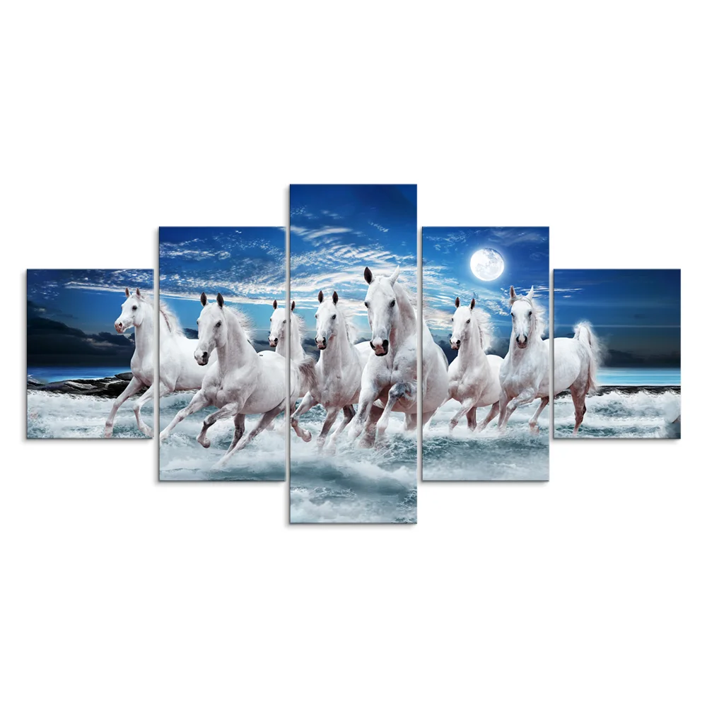 Wholesale Wall Art Home Decor Running7 Horses Painting Wall Art Painting Canvas Custom Print