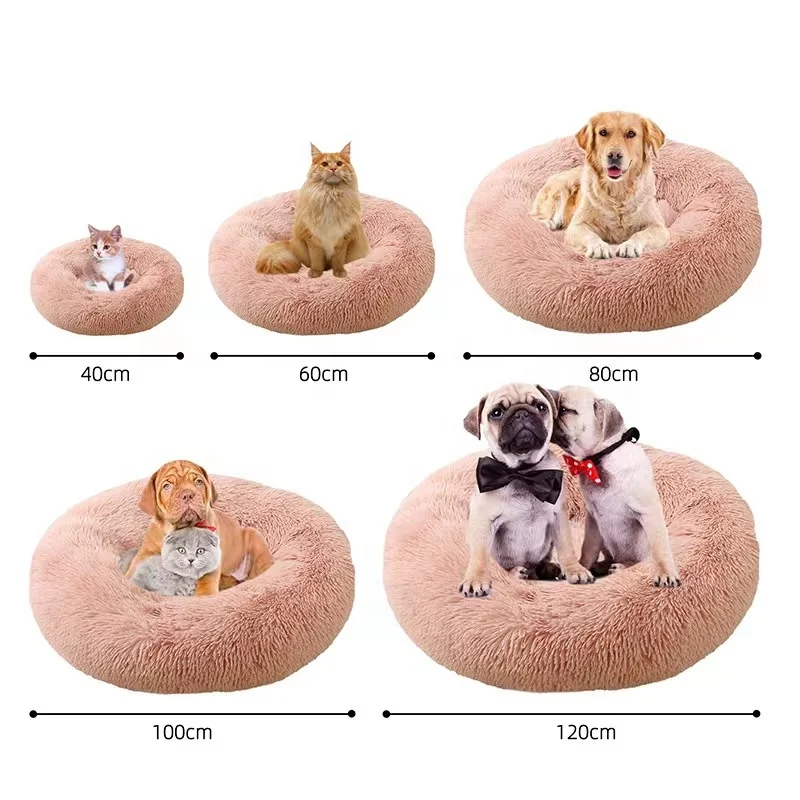 Wholesale Washable luxury plush Fur Pad cushion Winter Warm Stuffed Sleeping Sofa Pet Nest Donut House Soft Round cat dog bed