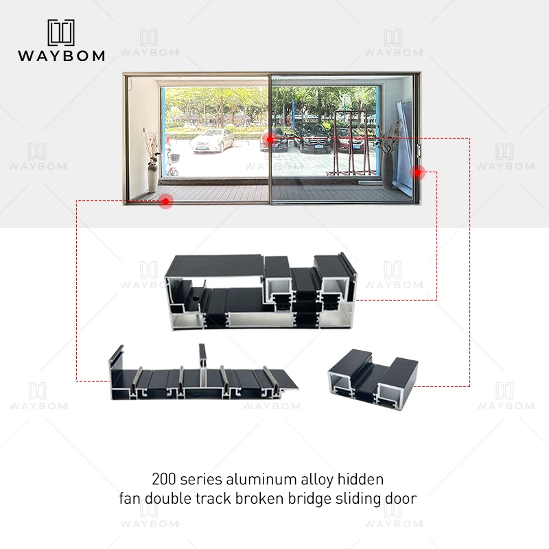 Waybom New product noiseless double glass exterior aluminum sliding doors patio thermal break 200 Aluminum sliding profile