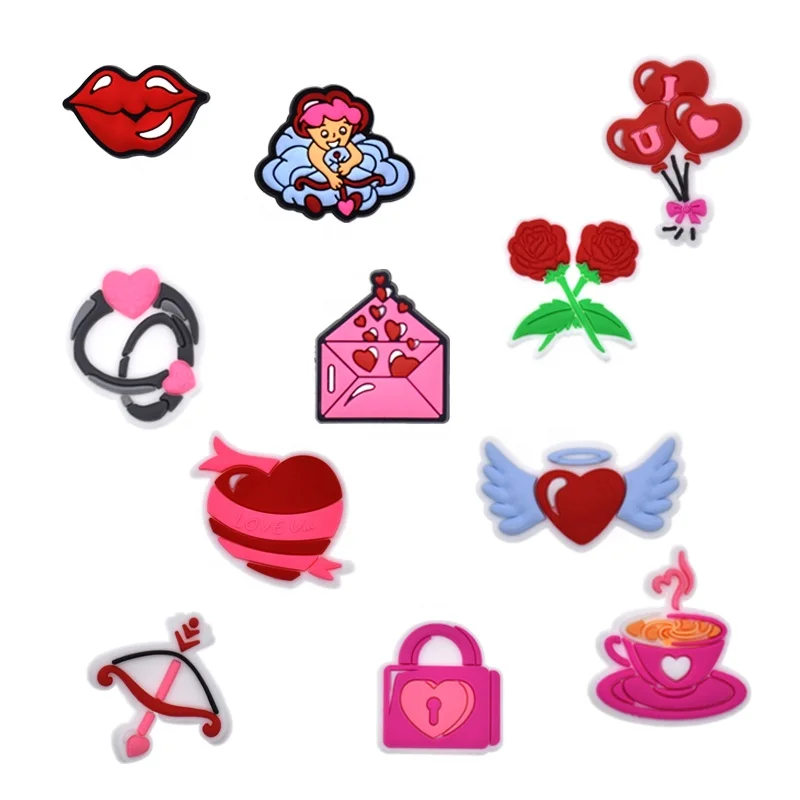 New Arrival PVC Clog charms Shoe Decoration Accessories Buckle Bride Wedding Shoe Charms Love Pink Shoe Charms