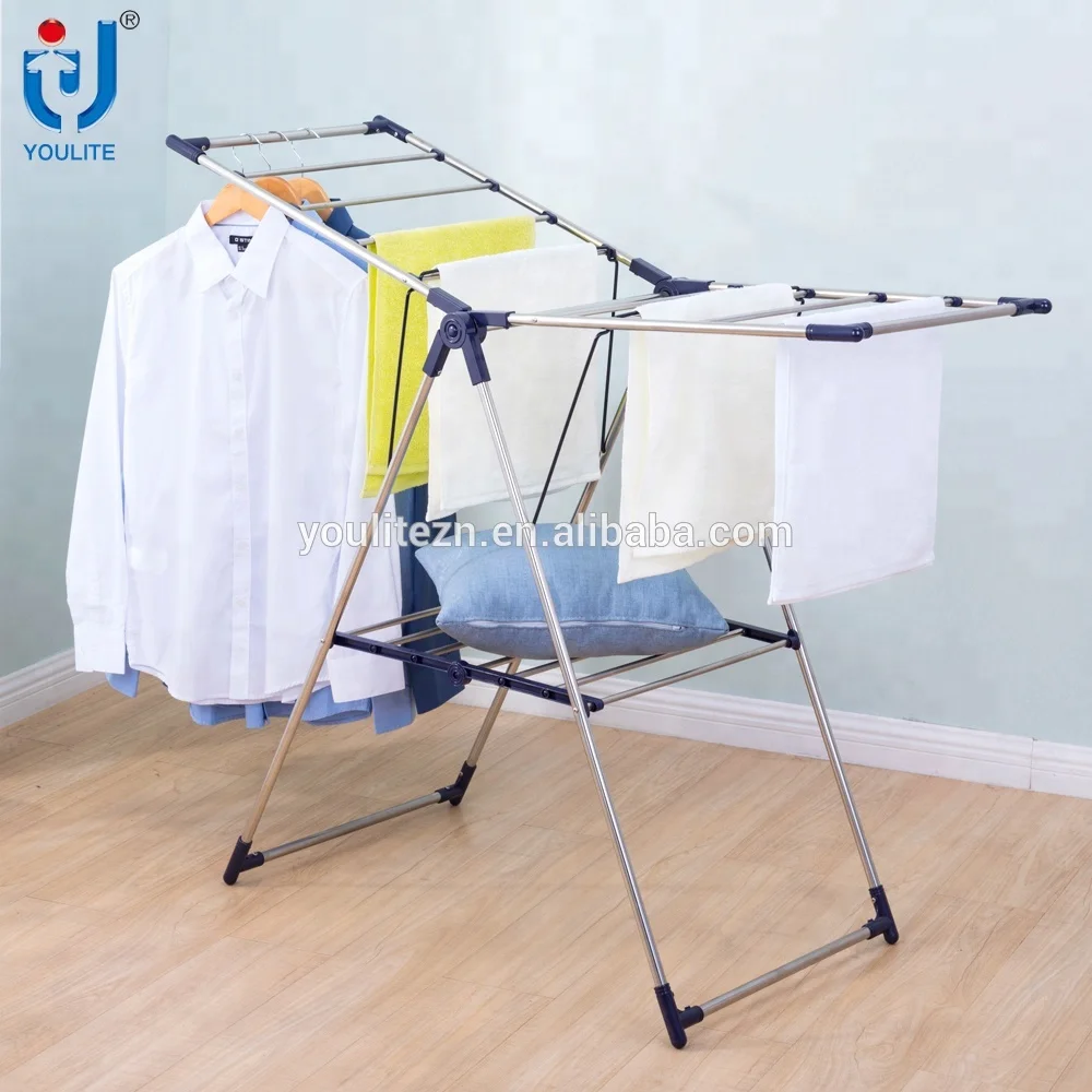 2023 best sale stainless collapsible hanging clothes with 2 tiers floor standing multifunctional airer