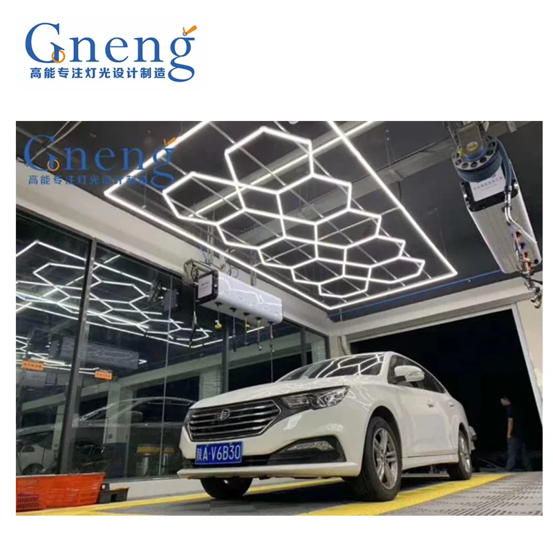 Deformable Light Weight Indoor Decoration Aluminum Wall Hexagon Detailing Car Work LED Shop Honeycomb Garage Ceiling Light
