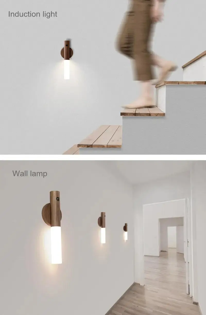 New intelligent wooden motion sensor LED wooden night light USB sensor wall light cabinet light