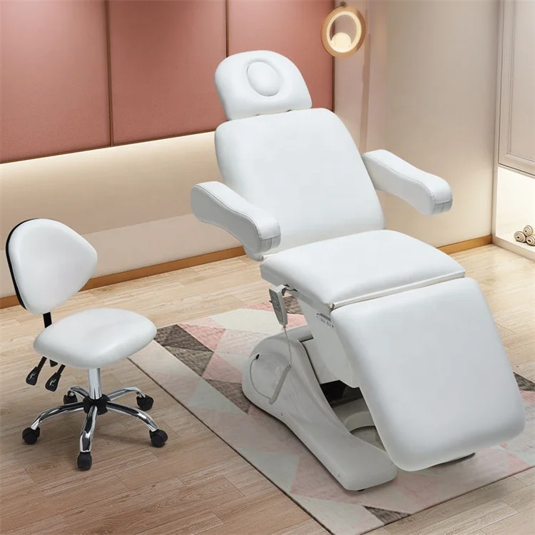 Wholesale high end beauty massage bed 3 set motor with disinfection cabinet drawers with magnifying glass lamp and stool