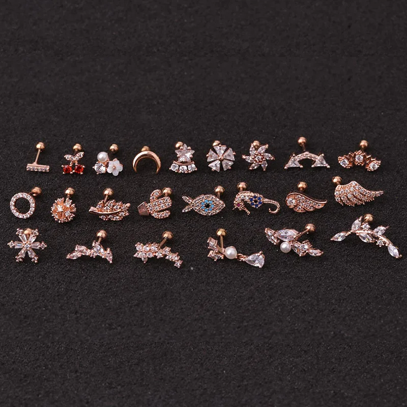  New 20g Dainty White/Yellow /Rose Gold Color Stainless Steel CZ Ear Tragus Daith Cartilage Piercing