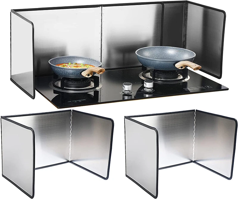 Heat Insulation Sheet Folding Splatter Guard, 4 Side Metal Oil Proof Baffle Anti Splatter Shield Guard Kitchen Tools