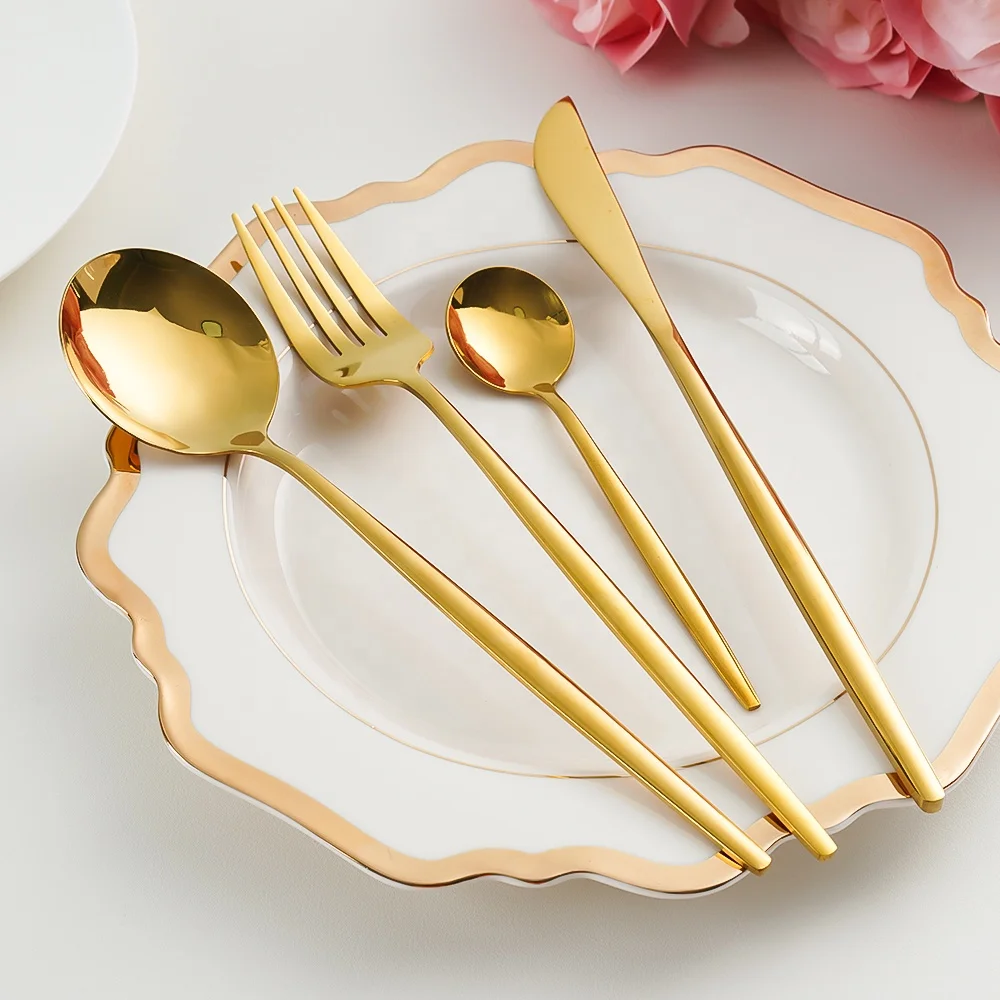 Gold Knife and Fork Set Luxury Cutlery Stainless Steel Set of Dining Utensils Household Wedding Table