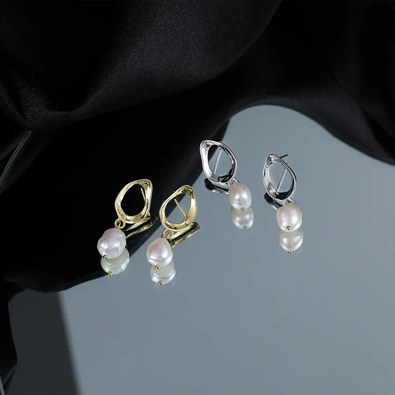 Freshwater pearl earrings 925 sterling silver fine jewelry 18K gold plated earring 2022 women
