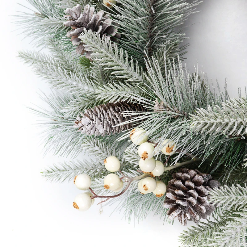 Christmas Decoration White Pine Needle Wreath Artificial Decorated PE Planting Rattan Christmas Party Garland Wreath